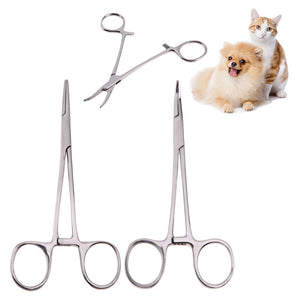 Pet Medical Stainless Steel Dog Hemostat Curved Straight Head Ratchet Homeostatic Forceps Needle Holder for Pets